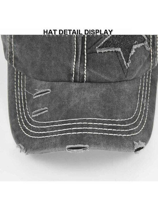 〽️Women\'s Star Black High Ponytail Baseball Cap Trucker Bad Hair Day Adjustable